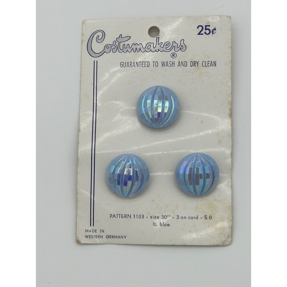 Costumakers Buttons Sewing Vintage Iridescent Dome Light Blue 30 Line
